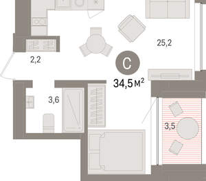 Студия квартира, вторичка, 34м2, 2/8 этаж