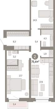 2-к квартира, вторичка, 75м2, 4/16 этаж