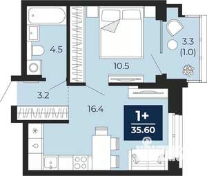 1-к квартира, сданный дом, 38м2, 2/16 этаж
