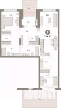 1-к квартира, вторичка, 115м2, 1/9 этаж