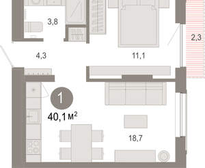 1-к квартира, вторичка, 40м2, 6/17 этаж