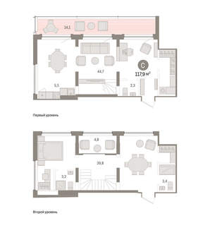 2-к квартира, вторичка, 118м2, 6/9 этаж