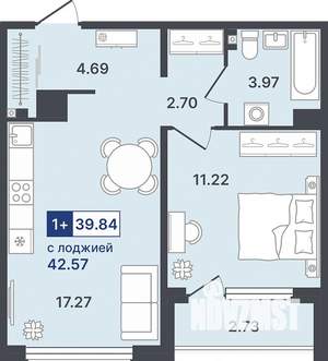 1-к квартира, строящийся дом, 40м2, 3/8 этаж