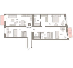 3-к квартира, вторичка, 103м2, 6/10 этаж