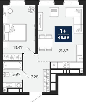1-к квартира, вторичка, 47м2, 13/24 этаж