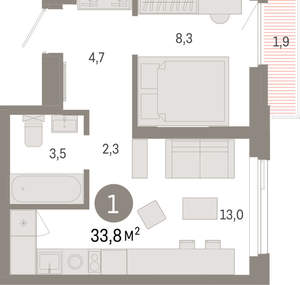 1-к квартира, вторичка, 34м2, 10/25 этаж