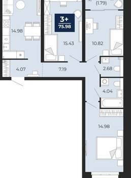 3-к квартира, вторичка, 74м2, 2/22 этаж