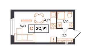Студия квартира, вторичка, 21м2, 11/24 этаж