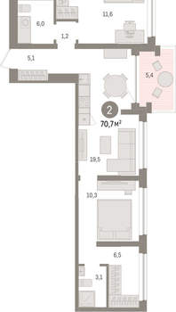 2-к квартира, вторичка, 71м2, 5/8 этаж