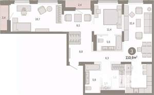 3-к квартира, вторичка, 111м2, 6/17 этаж
