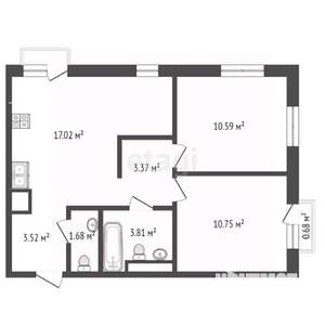 2-к квартира, вторичка, 51м2, 2/4 этаж