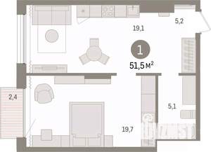 1-к квартира, вторичка, 51м2, 15/17 этаж