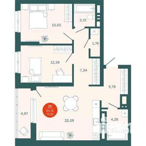 2-к квартира, вторичка, 70м2, 18/19 этаж