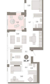2-к квартира, вторичка, 86м2, 25/25 этаж