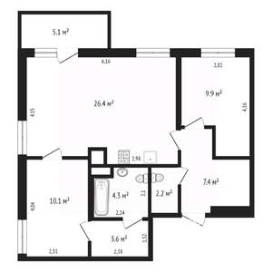 2-к квартира, вторичка, 64м2, 19/25 этаж