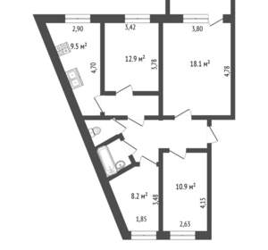 4-к квартира, вторичка, 76м2, 2/5 этаж