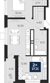 2-к квартира, вторичка, 57м2, 21/24 этаж