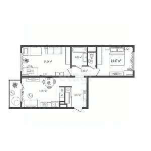 2-к квартира, вторичка, 68м2, 14/14 этаж