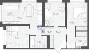 3-к квартира, вторичка, 76м2, 9/17 этаж