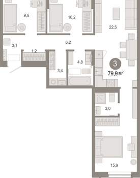 3-к квартира, вторичка, 80м2, 2/17 этаж