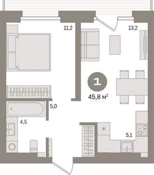 1-к квартира, вторичка, 46м2, 8/9 этаж