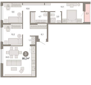 3-к квартира, вторичка, 86м2, 3/17 этаж