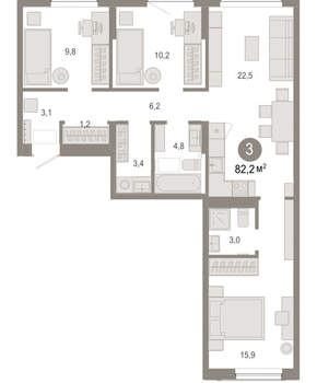 3-к квартира, вторичка, 82м2, 4/17 этаж