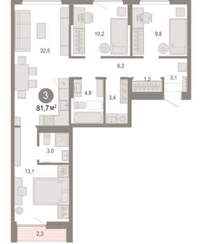 3-к квартира, вторичка, 82м2, 5/17 этаж