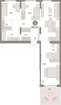 3-к квартира, вторичка, 101м2, 2/16 этаж