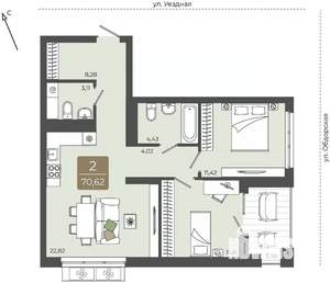2-к квартира, вторичка, 71м2, 7/15 этаж