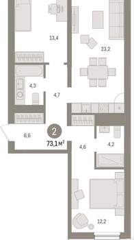 2-к квартира, вторичка, 73м2, 2/9 этаж