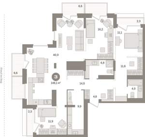 3-к квартира, вторичка, 148м2, 24/25 этаж