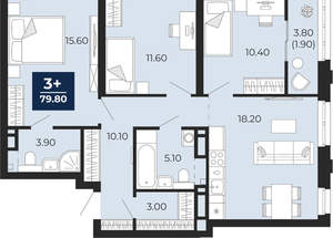 3-к квартира, вторичка, 82м2, 11/24 этаж