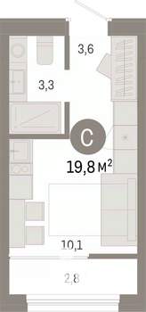 Студия квартира, вторичка, 20м2, 6/9 этаж