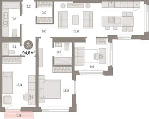 3-к квартира, вторичка, 95м2, 20/25 этаж