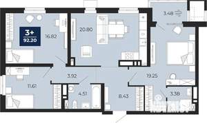 3-к квартира, вторичка, 92м2, 14/24 этаж