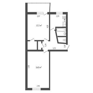 2-к квартира, вторичка, 45м2, 5/5 этаж