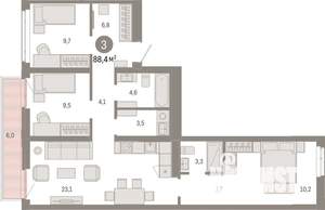 3-к квартира, вторичка, 88м2, 4/25 этаж