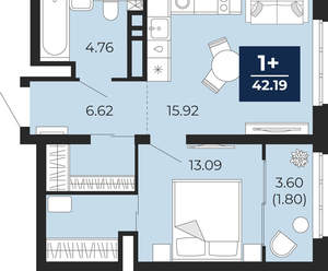1-к квартира, вторичка, 42м2, 13/22 этаж