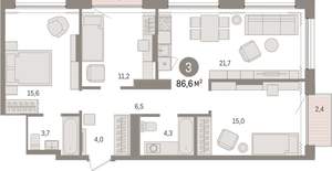 3-к квартира, вторичка, 87м2, 12/17 этаж