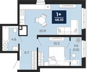1-к квартира, вторичка, 46м2, 10/14 этаж