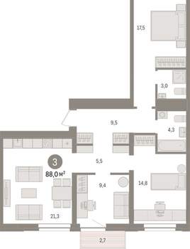 3-к квартира, вторичка, 88м2, 6/10 этаж