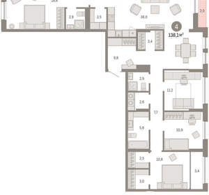 4-к квартира, вторичка, 138м2, 9/17 этаж