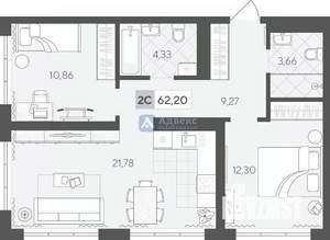 2-к квартира, вторичка, 62м2, 10/17 этаж
