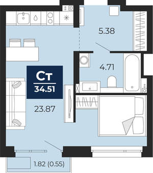Студия квартира, вторичка, 35м2, 5/22 этаж