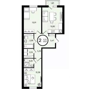 2-к квартира, вторичка, 63м2, 4/4 этаж