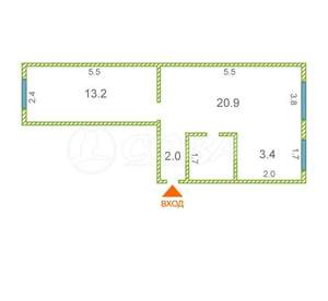 2-к квартира, вторичка, 42м2, 5/5 этаж