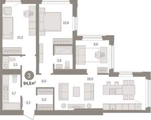 3-к квартира, вторичка, 95м2, 19/25 этаж