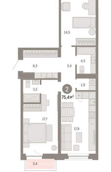 2-к квартира, вторичка, 75м2, 5/16 этаж