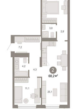2-к квартира, вторичка, 68м2, 2/17 этаж